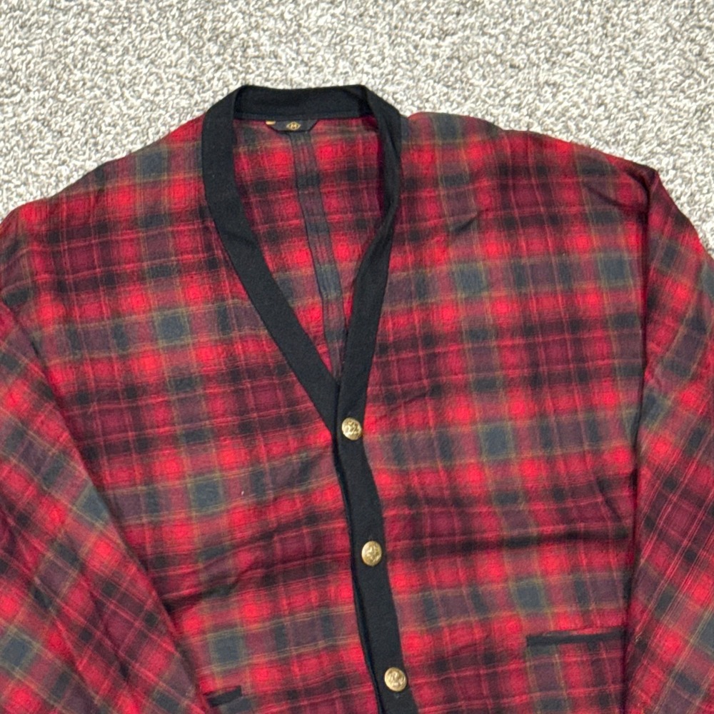 Vintage 60s 70s Pendleton Wool Plaid Cardigan Sweater Mens M Red‎ Black Buttons